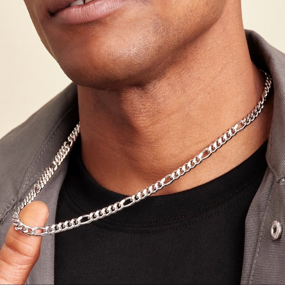 925 Sterling Silver Men's 6mm Diamond Cut Figaro Chain 18 20 22 24